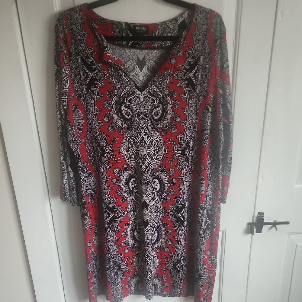 Nicole Red and Black Paisley Midi Dress
